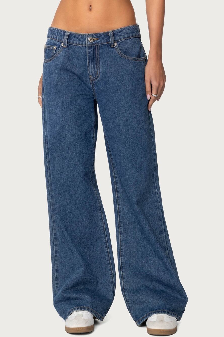 Dark Wash Edikted Low Rise Baggy Raelynn Jeans Going Out Preppy Streetwear